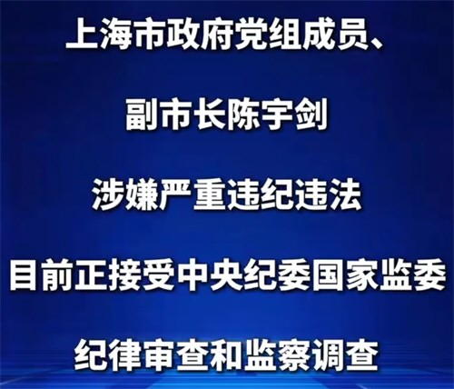 陈宇剑被免去上海市副市长职务